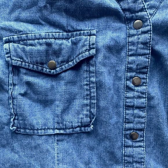 Triple Five Soul  Snap Button Denim Western Top - Picture 3 of 5